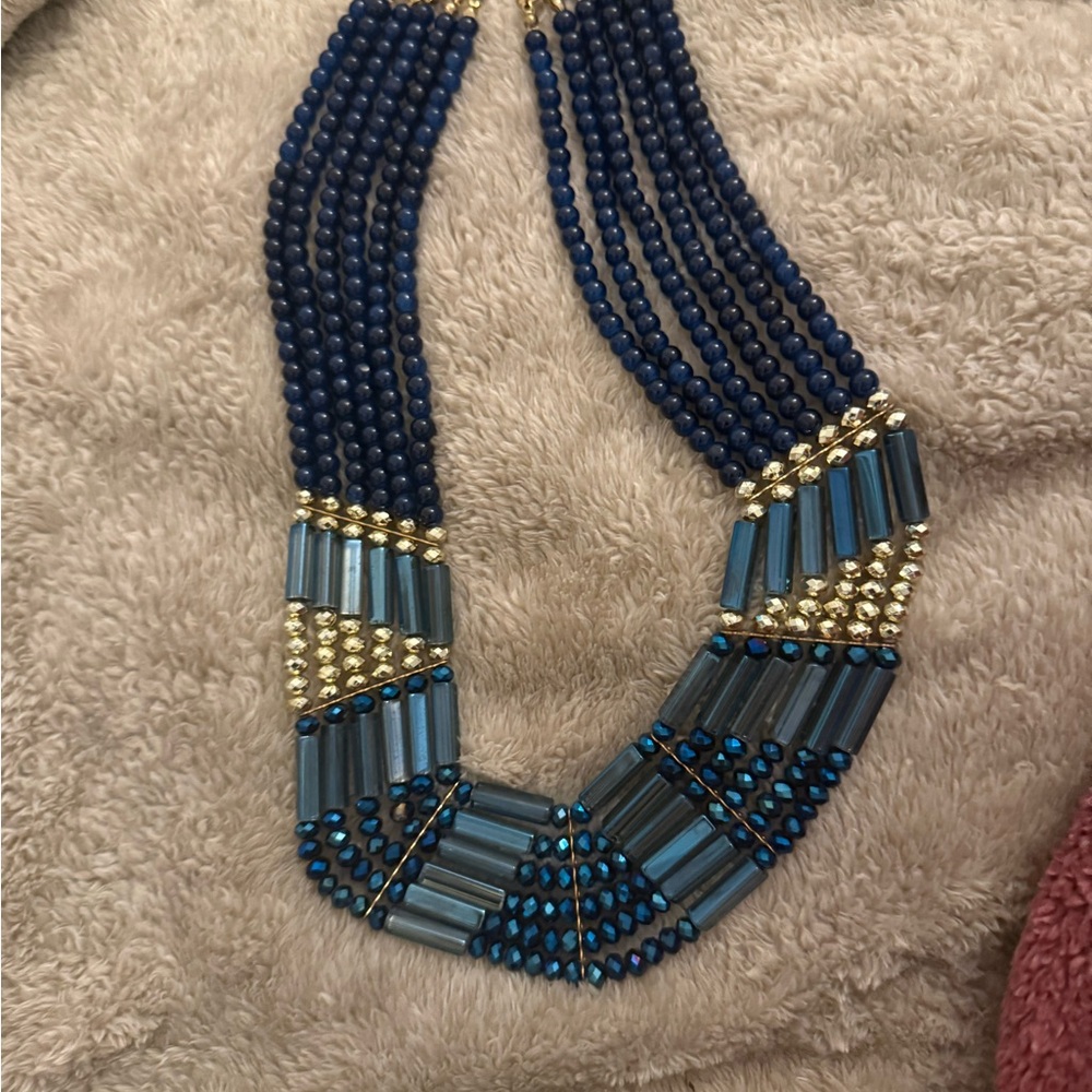 Blue Multi-Strand Beaded Statement Necklace